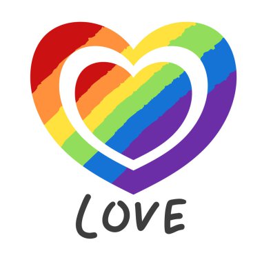 Aşk dolu kalp, LGBTQ + düz stil sembolleri gurur bayrakları, cinsiyet işaretleri, gökkuşağı, LGBTQ gurur topluluğu sembolleri, Vektör ilüstrasyonu EPS 10