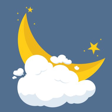 Hilal ay, yıldızlar ve gece bulutları, Vektör illüstrasyon EPS 10