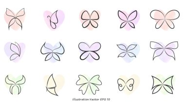 Kelebek simgeleri, çizgi, vektör illüstrasyonu