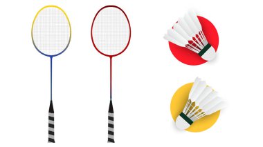 Badminton raketi, beyaz arka plan badminton kortunda beyaz badminton servis aleti fotokopi alanı olan badminton spor duvar kağıdı, illüstrasyon Vector EPS 10