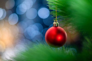 Noel arkaplanı parlak köknar dallarına yakından bakın. kopyalama alanı. Noel Şenliği 'nde Noel Ağacı Dekorasyonu ve Mutlu Yıllar 