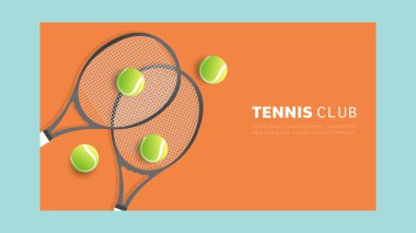 Tenis raketi ve tenis kortunun arka planında tenis topu, çevrimiçi spor etkinliklerinde kullanılacak illüstrasyonlar, İllüstrasyon Vektörü EPS 10