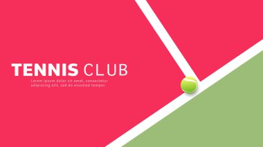  Tenis kortunun arka planında tenis topu, çevrimiçi spor etkinliklerinde kullanılacak resimler, İllüstrasyon Vektörü EPS 10