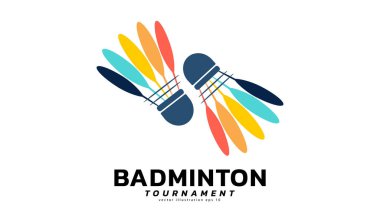 Badminton Shuttlecock Logo sembolü vektörü, modern tasarım ve beyaz arkaplanda izole edilmiş güzel renkler Badminton Şampiyonası Logosu, illüstrasyon Vektörü EPS 10 için kullanılabilir