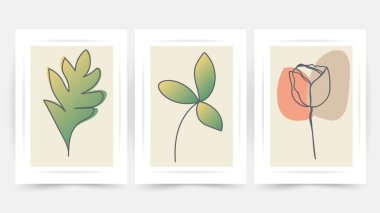 Çiçek hattı duvar sanat vektörü ayarlandı. Dünya tonu boho çiçek çizimi, Soyut Bitki Sanatı tasarımı baskı, kapak, duvar kağıdı, minimal ve doğal duvar sanatı.