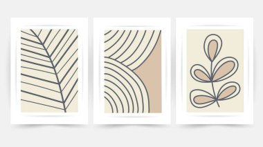 Çiçek hattı duvar sanat vektörü ayarlandı. Dünya tonu boho çiçek çizimi, Soyut Bitki Sanatı tasarımı baskı, kapak, duvar kağıdı, minimal ve doğal duvar sanatı.