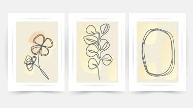 Çiçek hattı duvar sanat vektörü ayarlandı. Dünya tonu boho çiçek çizimi, Soyut Bitki Sanatı tasarımı baskı, kapak, duvar kağıdı, minimal ve doğal duvar sanatı.