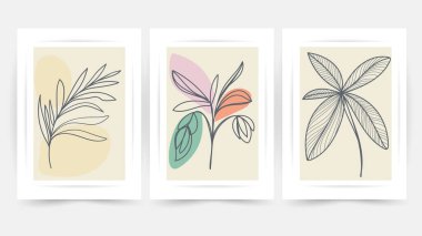 Çiçek hattı duvar sanat vektörü ayarlandı. Dünya tonu boho çiçek çizimi, Soyut Bitki Sanatı tasarımı baskı, kapak, duvar kağıdı, minimal ve doğal duvar sanatı.