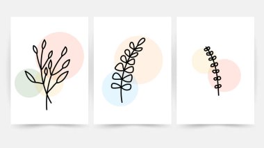 Çiçek hattı duvar sanat vektörü ayarlandı. Dünya tonu boho çiçek çizimi, Soyut Bitki Sanatı tasarımı baskı, kapak, duvar kağıdı, minimal ve doğal duvar sanatı.