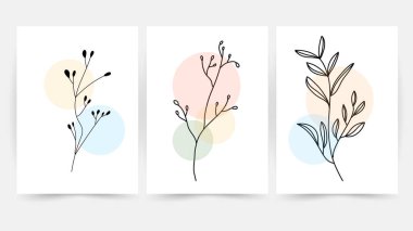 Çiçek hattı duvar sanat vektörü ayarlandı. Dünya tonu boho çiçek çizimi, Soyut Bitki Sanatı tasarımı baskı, kapak, duvar kağıdı, minimal ve doğal duvar sanatı.