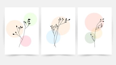 Çiçek hattı duvar sanat vektörü ayarlandı. Dünya tonu boho çiçek çizimi, Soyut Bitki Sanatı tasarımı baskı, kapak, duvar kağıdı, minimal ve doğal duvar sanatı.