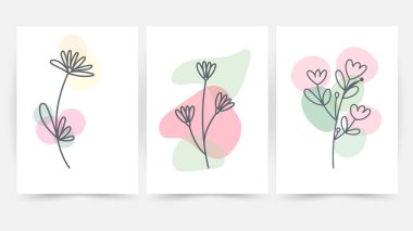 Çiçek hattı duvar sanat vektörü ayarlandı. Dünya tonu boho çiçek çizimi, Soyut Bitki Sanatı tasarımı baskı, kapak, duvar kağıdı, minimal ve doğal duvar sanatı.