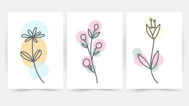 Çiçek hattı duvar sanat vektörü ayarlandı. Dünya tonu boho çiçek çizimi, Soyut Bitki Sanatı tasarımı baskı, kapak, duvar kağıdı, minimal ve doğal duvar sanatı.