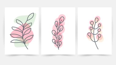 Çiçek hattı duvar sanat vektörü ayarlandı. Dünya tonu boho çiçek çizimi, Soyut Bitki Sanatı tasarımı baskı, kapak, duvar kağıdı, minimal ve doğal duvar sanatı.