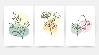 Çiçek hattı duvar sanat vektörü ayarlandı. Dünya tonu boho çiçek çizimi, Soyut Bitki Sanatı tasarımı baskı, kapak, duvar kağıdı, minimal ve doğal duvar sanatı.