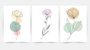 Çiçek hattı duvar sanat vektörü ayarlandı. Dünya tonu boho çiçek çizimi, Soyut Bitki Sanatı tasarımı baskı, kapak, duvar kağıdı, minimal ve doğal duvar sanatı.