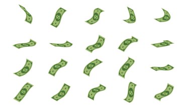 Uçan banknotlar, dolar nakit para, düşen ve dönen yeşil banknotlar, beyaz arka planda izole edilmiş, illüstrasyon Vector EPS 10