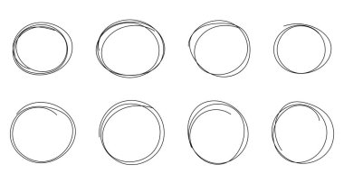 El çizimi çember çizimi çizim seti, çizgi çizimi, el çizimi tasarım elemanları, düz modern tasarım, beyaz arkaplan üzerinde izole edilmiş, illüstrasyon vektörü EPS 10