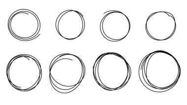 El çizimi çember çizimi çizim seti, çizgi çizimi, el çizimi tasarım elemanları, düz modern tasarım, beyaz arkaplan üzerinde izole edilmiş, illüstrasyon vektörü EPS 10