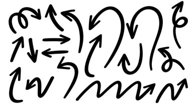 El çizilmiş oklar. Beyaz arkaplanda izole edilmiş vektör illüstrasyonu, Düz Modern tasarım, illüstrasyon Vektörü EPS 10 