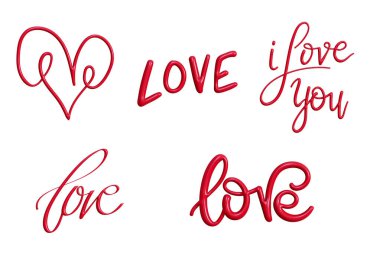  Bir dizi el yazısı kaligrafi yazısı. beyaz arkaplanda izole edilmiş, kırpma yolu ile, 3d biçimlendirme