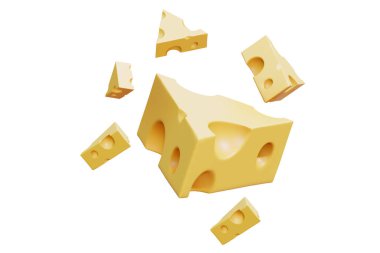 Bir parça peynirin 3D görüntüsü, kırpma yolu, 3D görüntüleme