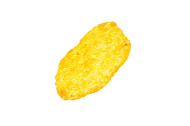 Baharatlı patates cipsi, beyaz arkaplanda izole edilmiş patates cipsi, kırpma yolu