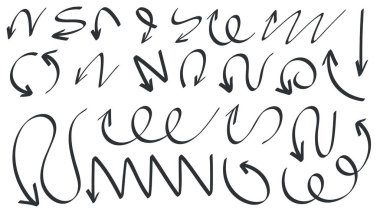 Farklı yönlere bakan okları beyaz arkaplanda izole edilmiş el yazısı, Düz Modern tasarım, illüstrasyon Vektörü EPS 10 olarak ayarla