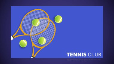 Yeşil arka planda tenis raketi ve top, çevrimiçi spor etkinliklerinde kullanmak için kapalı saha, Tenis spor konsepti için resim, Vector Illustration EPS 10
