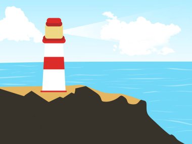 Mavi gökyüzü arkaplanlı deniz fenerinin çizimi