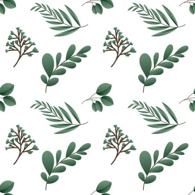 Kusursuz yeşil yaprak deseni, kumaş için yeşil yaprak unsurları, illüstrasyon Vektör EPS 10