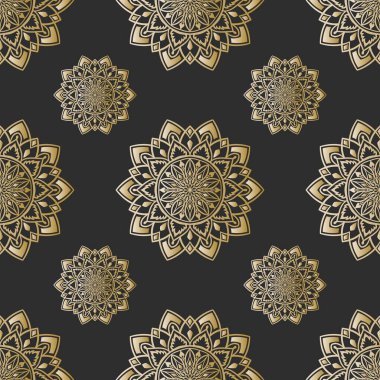 Siyah arkaplan üzerinde Mandala Kusursuz Desen vektörü, dekoratif doğu tasarım unsurları, illüstrasyon Vektörü EPS 10