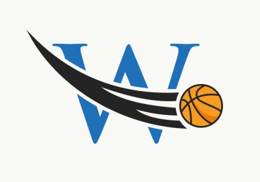 İlk harf W Basketbol Logosu Hareketli Basketbol Simgesi. Basket Topu Logotype Sembol Vektör Şablonu