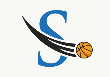 Hareket Eden Basketbol Simgesi ile S Basketbol Logosu. Basket Topu Logotype Sembol Vektör Şablonu