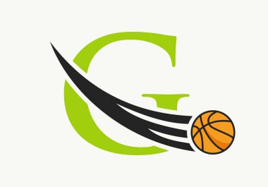 Hareket Eden Basketbol Simgesi ile G Basketbol Logosu. Basket Topu Logotype Sembol Vektör Şablonu