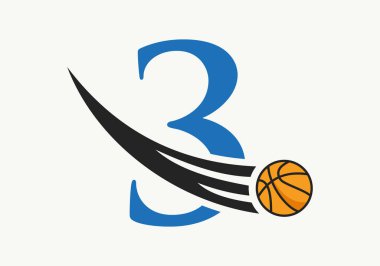 İlk harf 3 Basketbol Logosu Hareketli Basketbol Simgesi. Basket Topu Logotype Sembol Vektör Şablonu