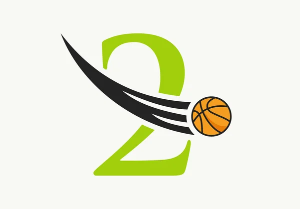 最初の手紙2バスケットボールのロゴのコンセプトは バスケットボールアイコンを移動 バスケットボールロゴタイプシンボルベクトルテンプレート — ストックベクタ