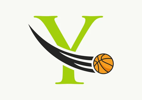 Anfangsbuchstabe Basketball Logo Konzept Mit Beweglichen Basketball Ikone Basket Ball — Stockvektor
