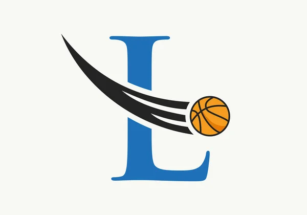 Initial Letter Basketball Logo Konzept Mit Beweglichen Basketball Ikone Basket — Stockvektor