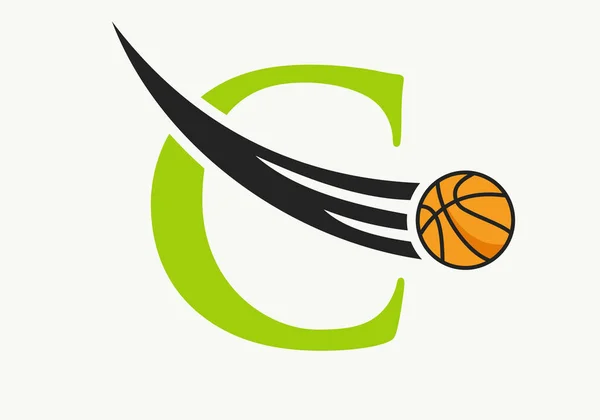 알파벳 Basketball Logo Concept Moving Basketball Icon Basket Ball Logotype — 스톡 벡터