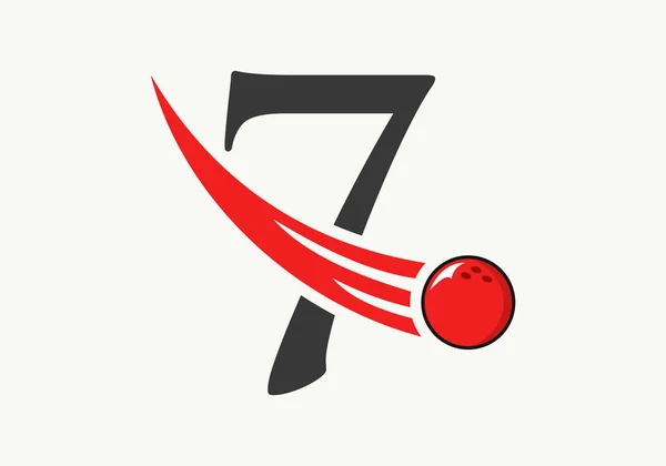 手紙7ボウリングロゴ ボールベクトルテンプレートを移動するボウリングボールシンボル — ストックベクタ