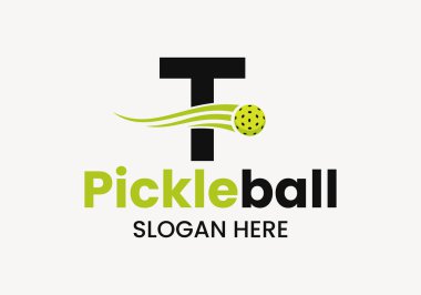 Taşıyıcı Pickleball Sembollü T harfi logosu. Turşu Topu Logotype Vektör Şablonu