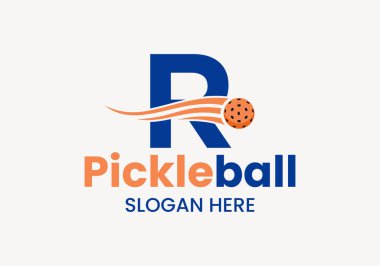 Harf R Pickleball Logosu Taşıyıcı Pickleball Sembolü. Turşu Topu Logotype Vektör Şablonu