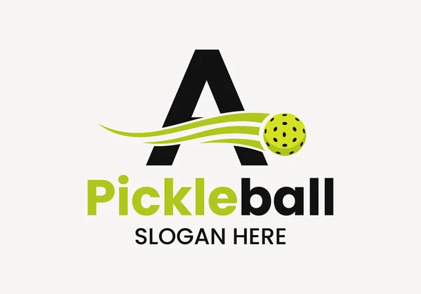 Letter Pickleball Logo Concept Moving Pickleball Symbol Pickle Ball Logotype — Stock Vector