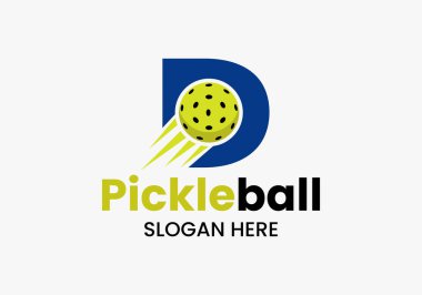 D harfi Pickleball Logosu Hareketli Pickleball Sembolü. Turşu Topu Logotype Vektör Şablonu