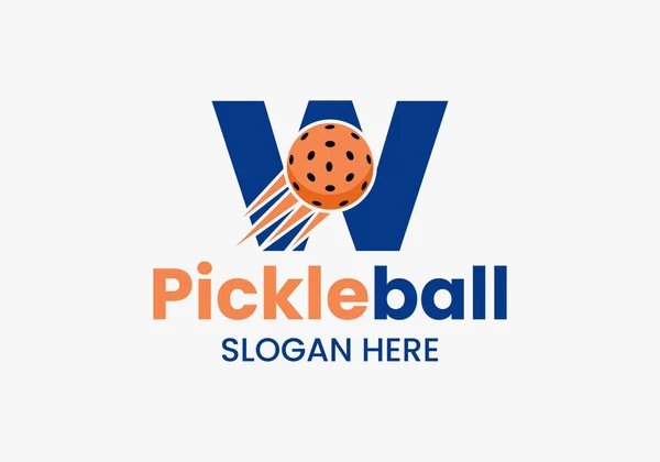 Buchstabe Pickleball Logo Konzept Mit Moving Pickleball Symbol Pickle Ball — Stockvektor