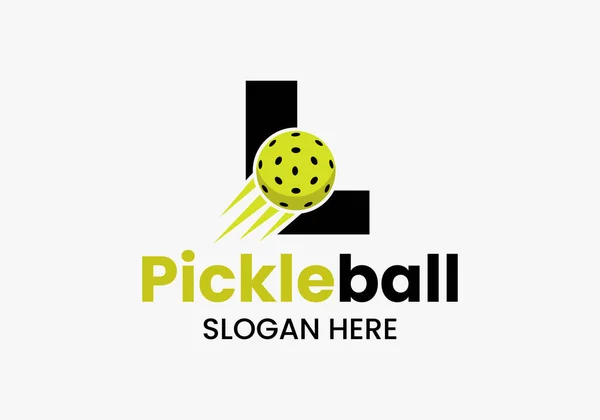 Lettre Pickleball Logo Concept Avec Mouvement Pickleball Symbol Modèle Vectoriel — Image vectorielle