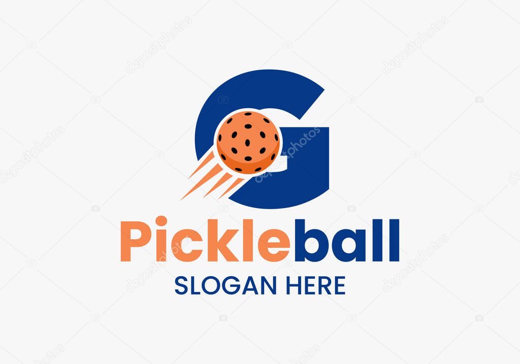 Letter G Pickleball Logo Concept With Moving Pickleball Symbol. Pickle Ball Logotype Vector Template
