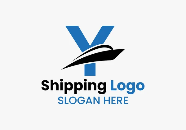 Carta Logotipo Transporte Sailboat Symbol Ícone Barco Vela Navio Náutico — Vetor de Stock