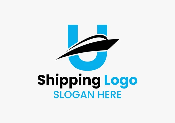 Buchstabe Shipping Logo Sailboat Symbol Ikone Des Nautischen Schiffs — Stockvektor